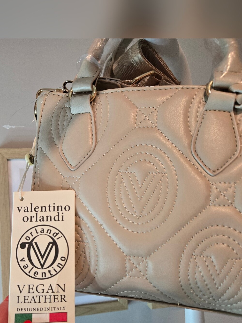 Italian Valentino Orlandi Cream Quilted Vegan Leather Shoulder Bag